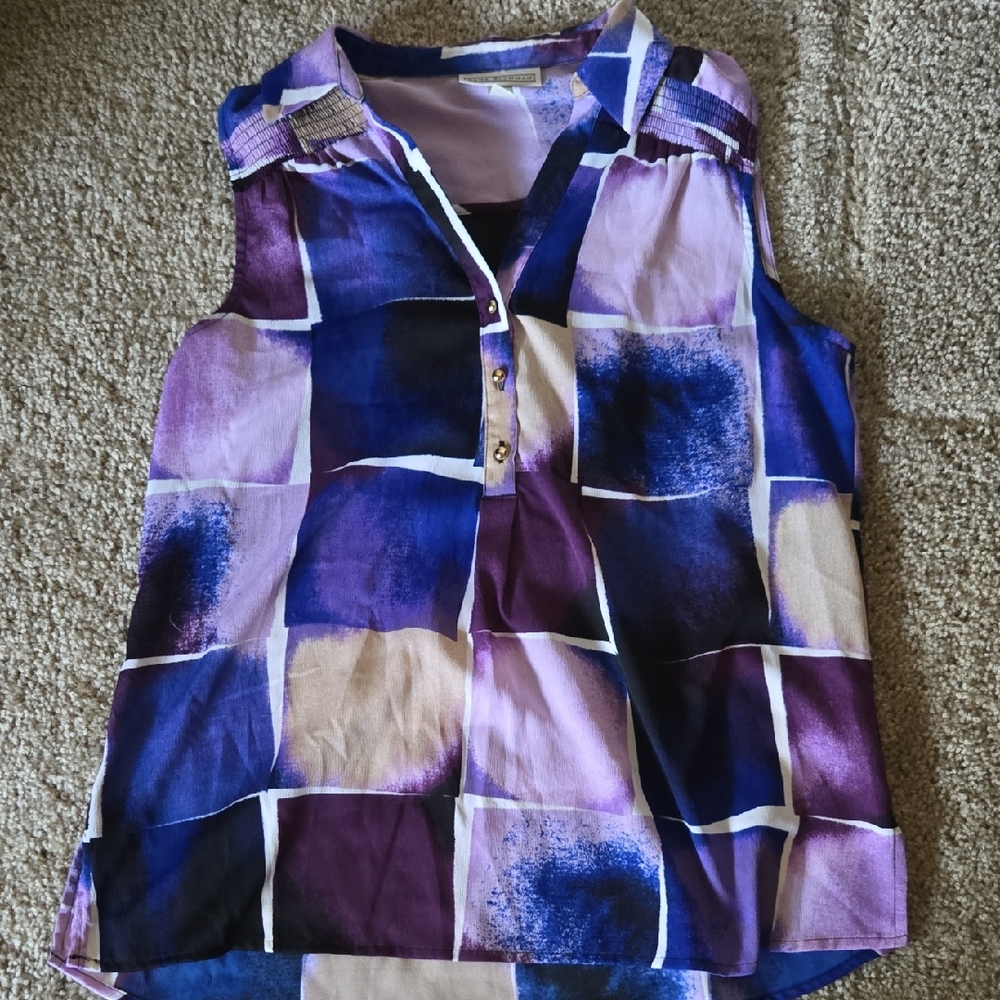 Dana Buchman Purple and Blue Sleeveless Blouse